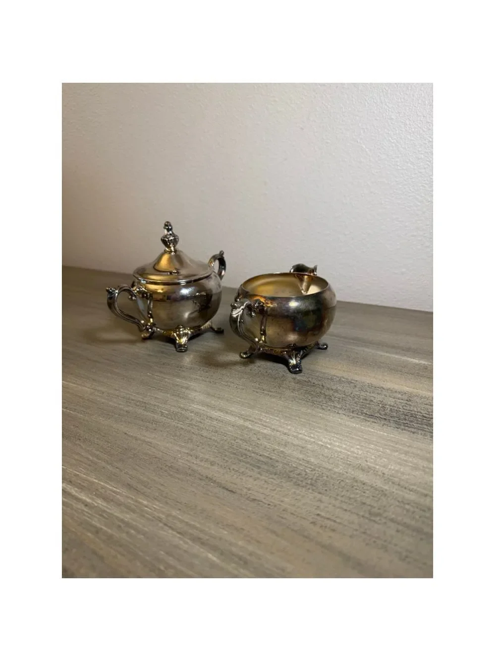 Vintage Wm Rogers Silverplate Silver Creamer Cream Pitcher Sugar Bowl Set